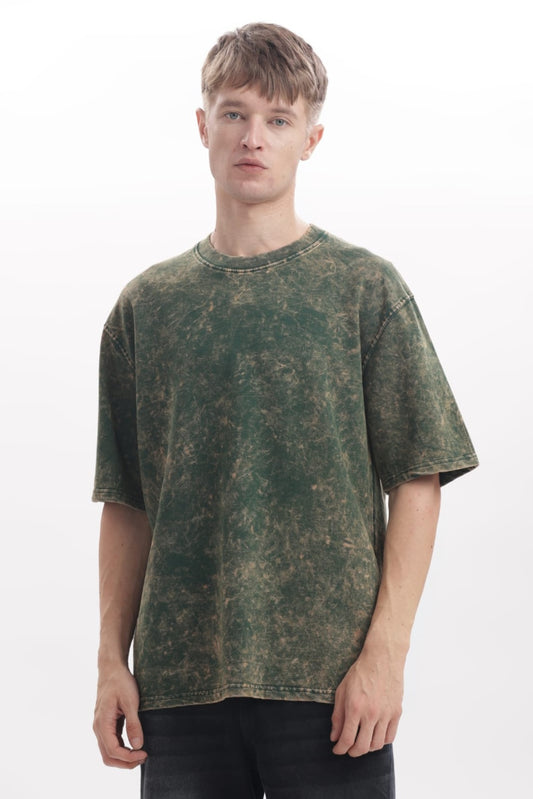 Men's Olive Green Acidwash Oversized T-shirt