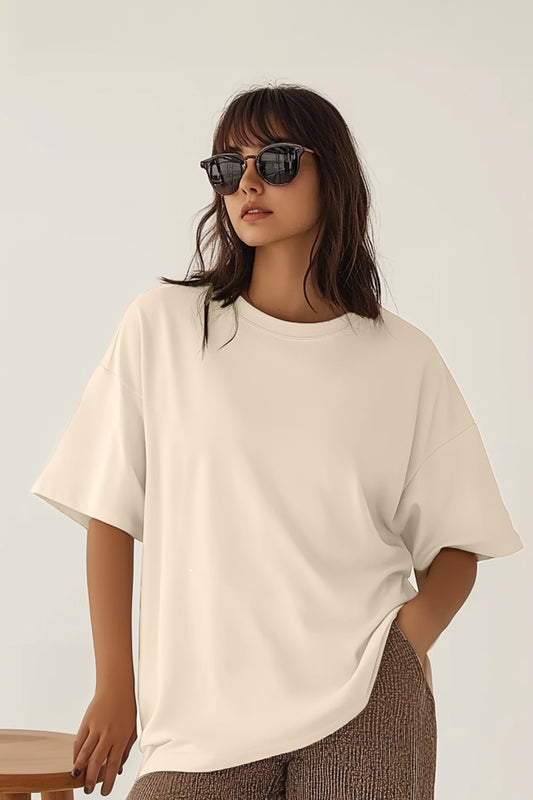 Women's Biege Plain Oversized T-shirt