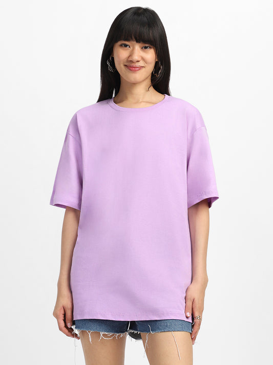 Women's Lilac Plain Oversized T-shirt