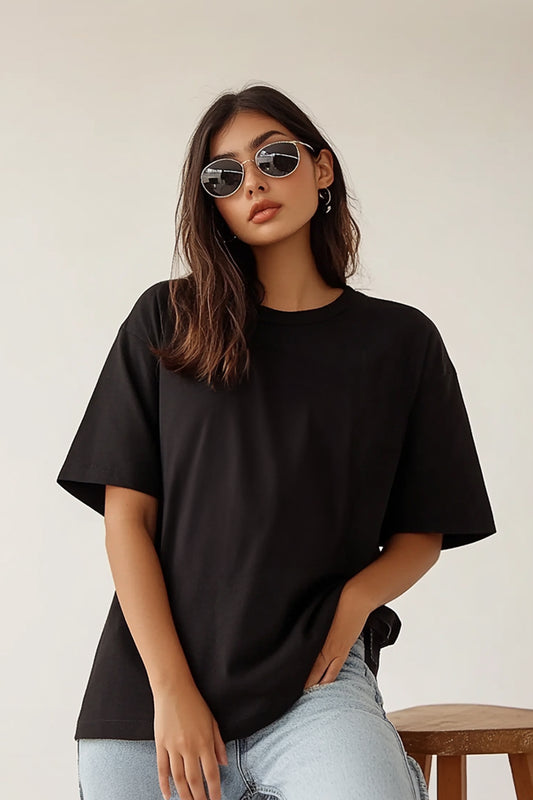Women's Black Plain Oversized T-shirt