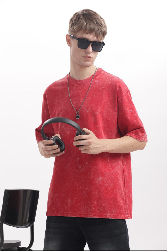 Men's Red Acidwash Oversized T-shirts