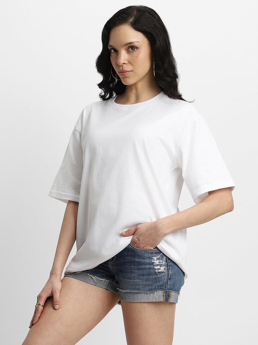 Women's White Plain Oversized T-shirt