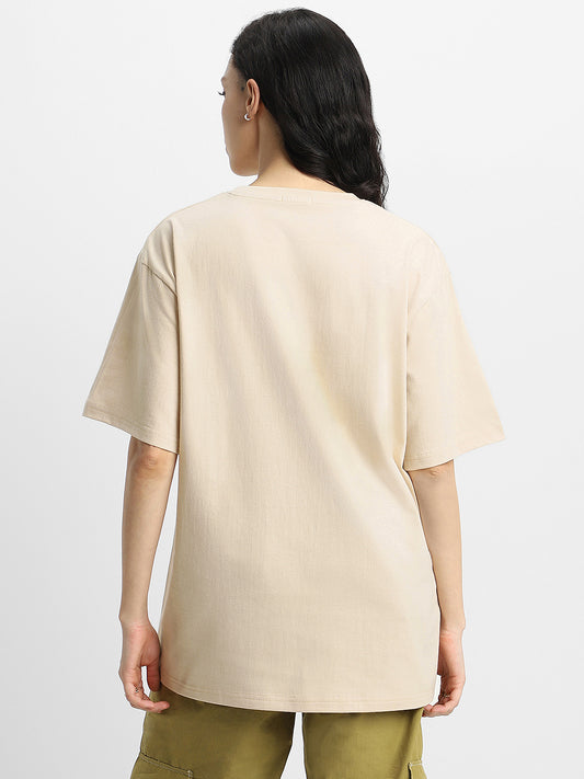 Women's Biege Plain Oversized T-shirt