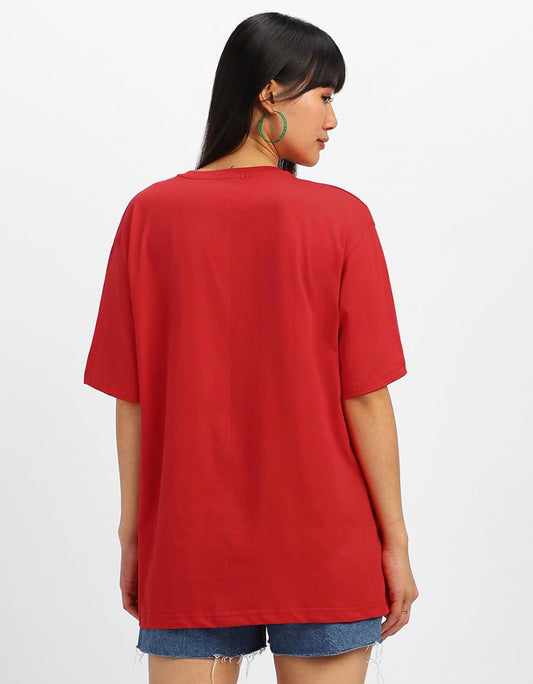 Women's Red Plain Oversized T-shirt