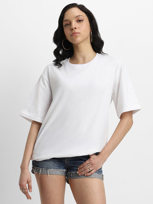 Women's White Plain Oversized T-shirt
