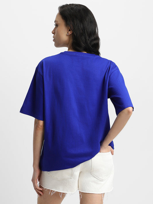 Women's Navy Blue Plain Oversized T-shirt
