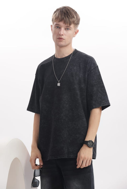Men's Black Acidwash Oversized T-shirt