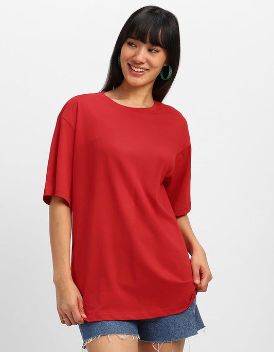 Women's Red Plain Oversized T-shirt