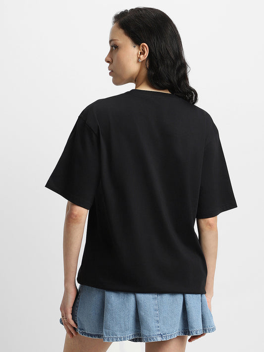 Women's Black Plain Oversized T-shirt