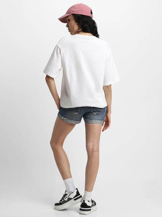 Women's White Plain Oversized T-shirt