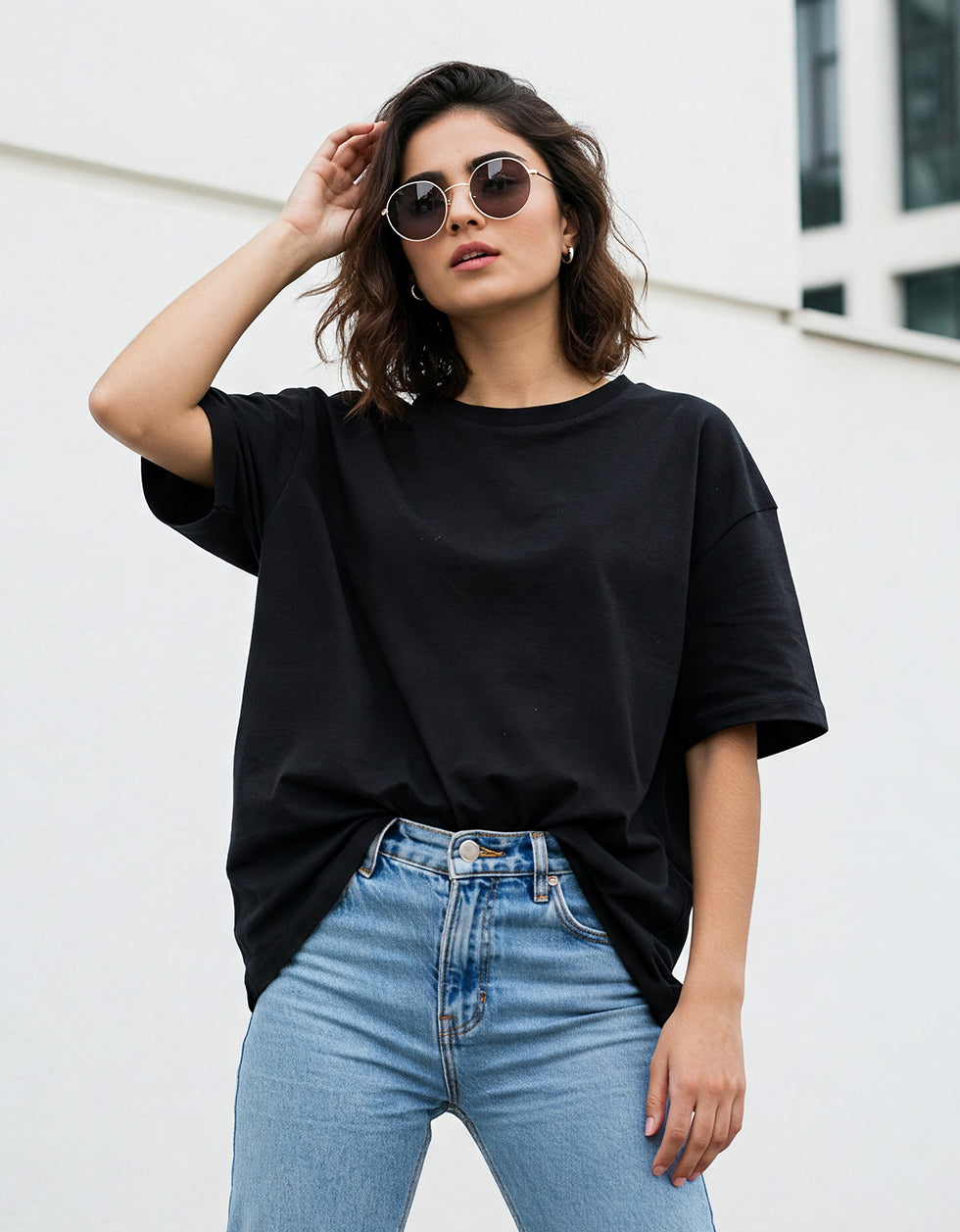 Women's Black Plain Oversized T-shirt