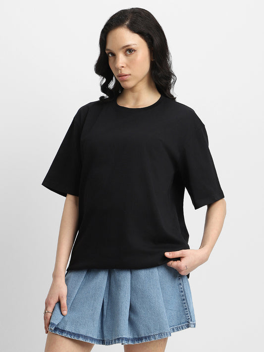 Women's Black Plain Oversized T-shirt